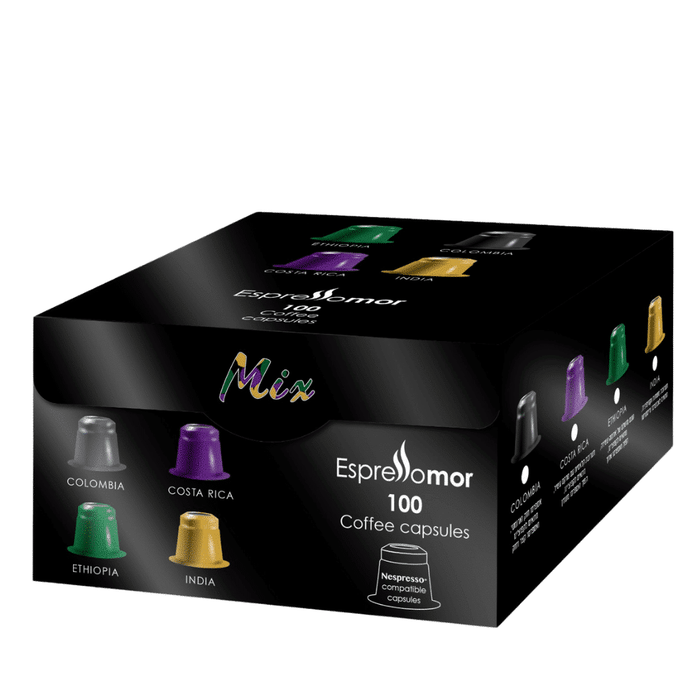 מארז אספרסומור מיקס 100 קפסולות 4 תערובות