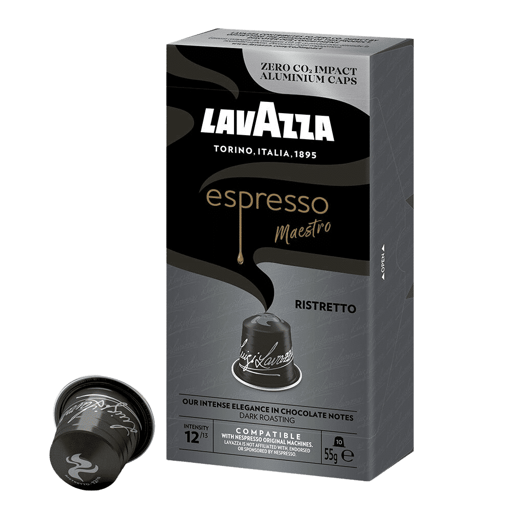 10 קפסולות לוואצה ריסטרטו נספרסו אלומניום - lavazza Maestro Ristretto חוזק 12