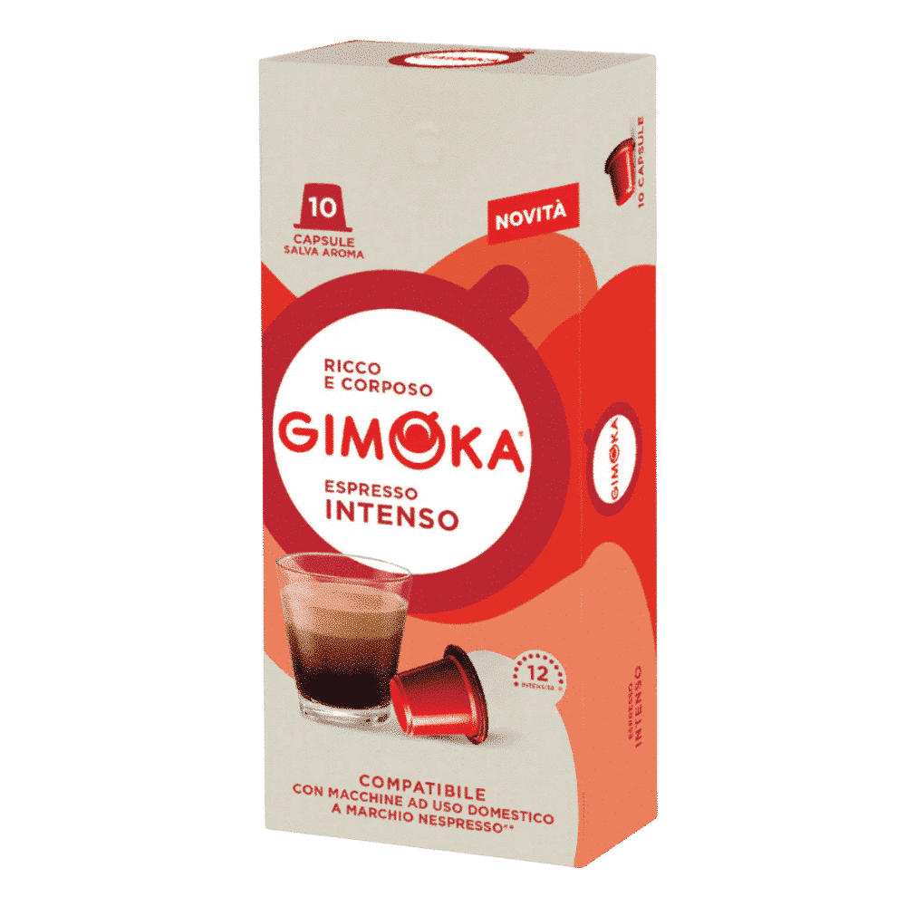 10 קפסולות גימוקה אינטנסו נספרסו -GIMOKA INTENSO חוזק 12